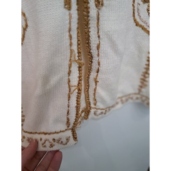 Coldwater Creek S Women's Long Cardigan Ivory Gold w/ Embroidery Toggle Buttons - Picture 6 of 16